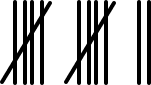 Obrazek zawiera trzy grupy. Pierwsza i druga grupa mają po 4 pionowe kreski przekreślone piątą. Trzecia grupa składa się z 2 pionowych kresek