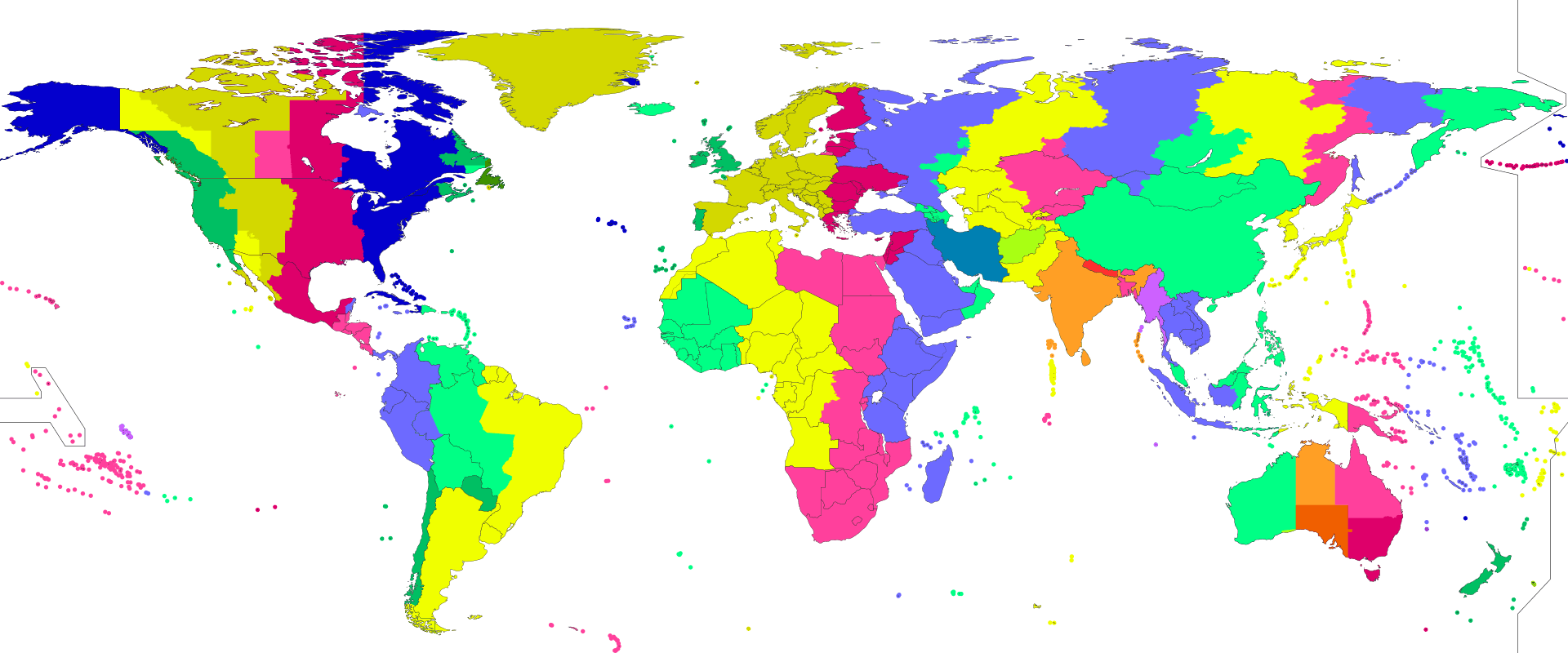 Mapa świata z zaznaczonymi strefami czasowymi