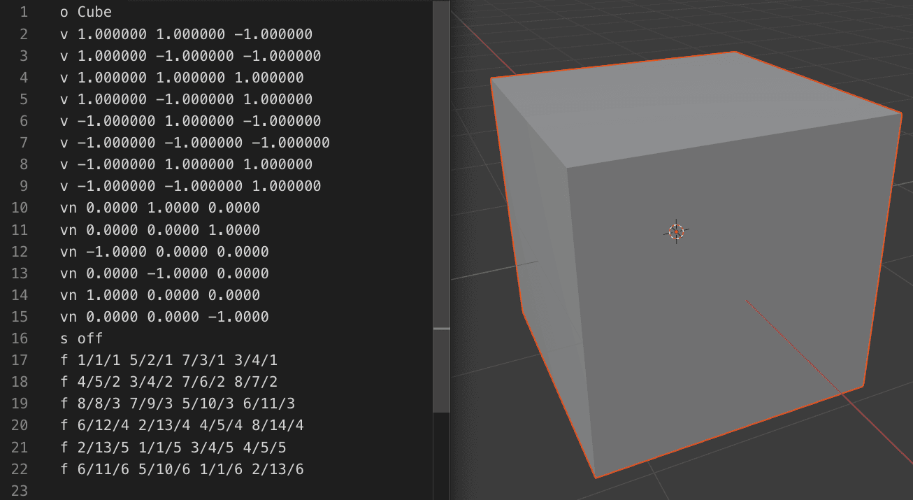 Kod pliku OBJ oraz model 3D w nim zapisany