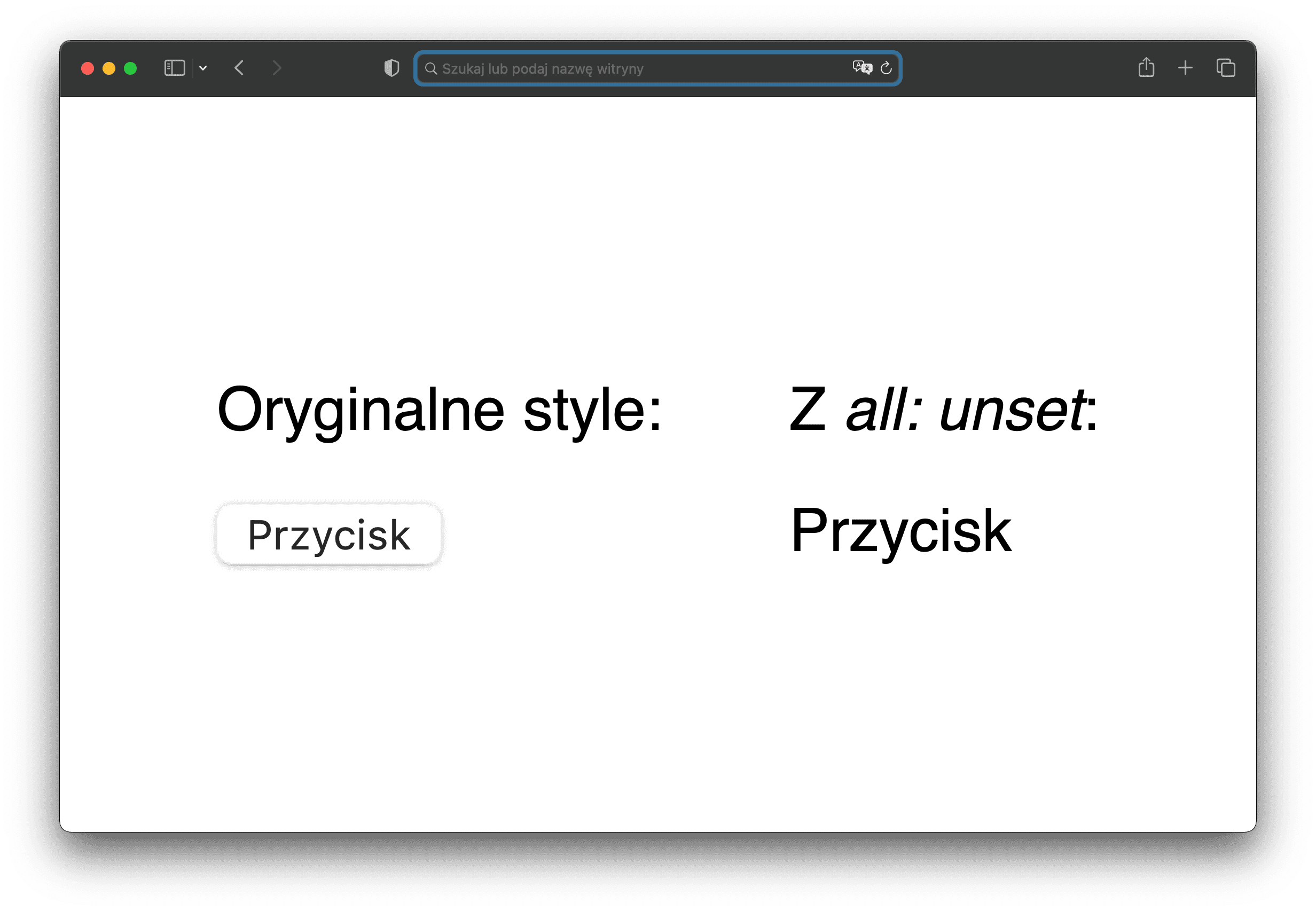 Z lewej strony element z domyślnymi stylami, z prawej z usuniętymi.