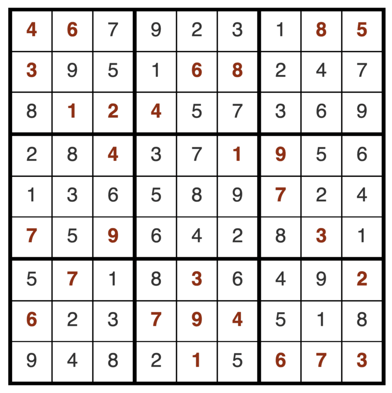 Wypełnione sudoku